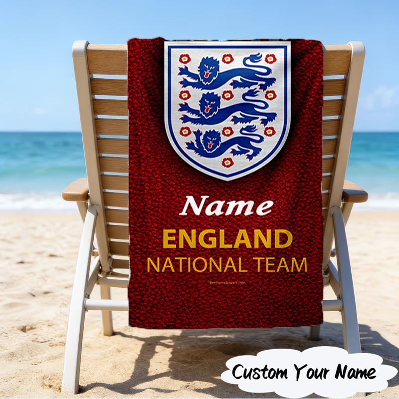 1PC Custom Name Beach Towel England Football Crest Beach Towel, Suitable for Camping, Travel, Beach Accessories, Super Absorbent, Family Gift