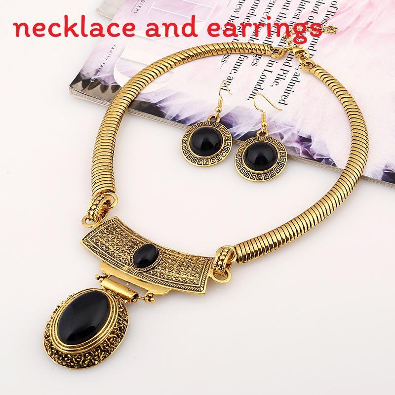 Этнический стиль, имитация драгоценных камней, женский набор из колье и серег, для мужчин и женщин