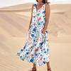 Women's Summer Casual Fashion Flower Printed Sleeveless  Pocket Dress