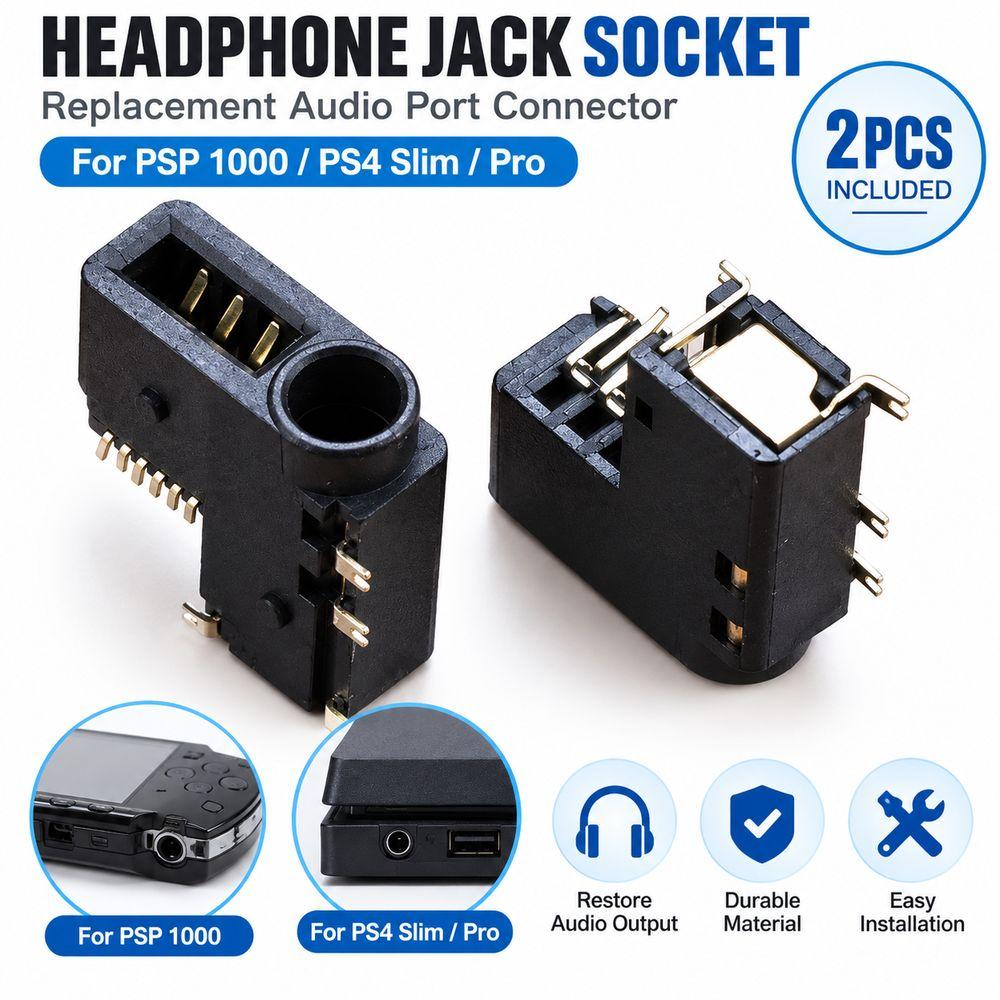 2PCS Black Headphone Jack Socket for PSP 1000/PS4 Slim/Pro Game Console Repair Part