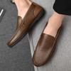 Brown Flat Round Toe Slip-on Male Casual Shoe High Quality Fashion Comfortable Retro New In 2025 Low Price Men's Leather Shoes