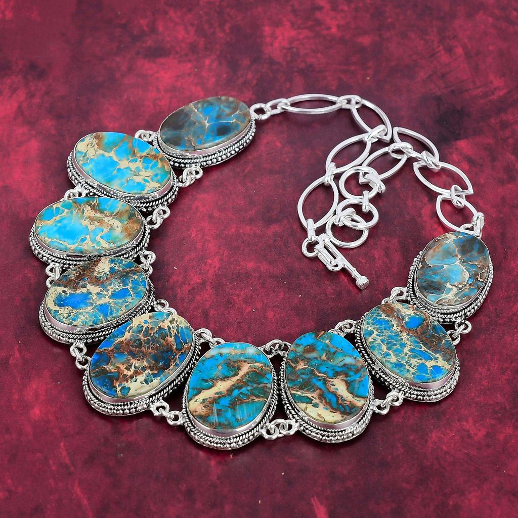 Ожерелье из синего морского осадка, ювелирные изделия из драгоценных камней, регулируемое ожерелье-цепочка из стерлингового серебра 925 пробы, подарок для женщин, ожерелье ручной работы