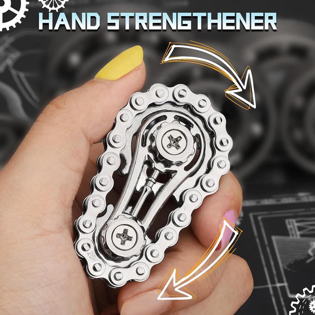 Bike Chain Gear Fidget Spinner for Stress Relief, Metal Sprocket Chain Fidget Toy, Kinetic Desk Novelty Hand Finger Spinner for Anti-Anxiety, Cool Toy