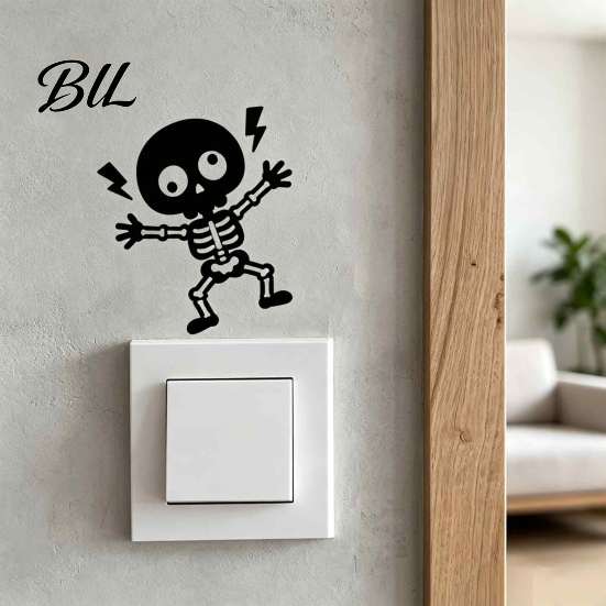Halloween Decorative Sticker Electric Shock Skeleton Switch Sticker, Cartoon Wall Decoration PVC Self Adhesive Light Decal for Bedroom Living