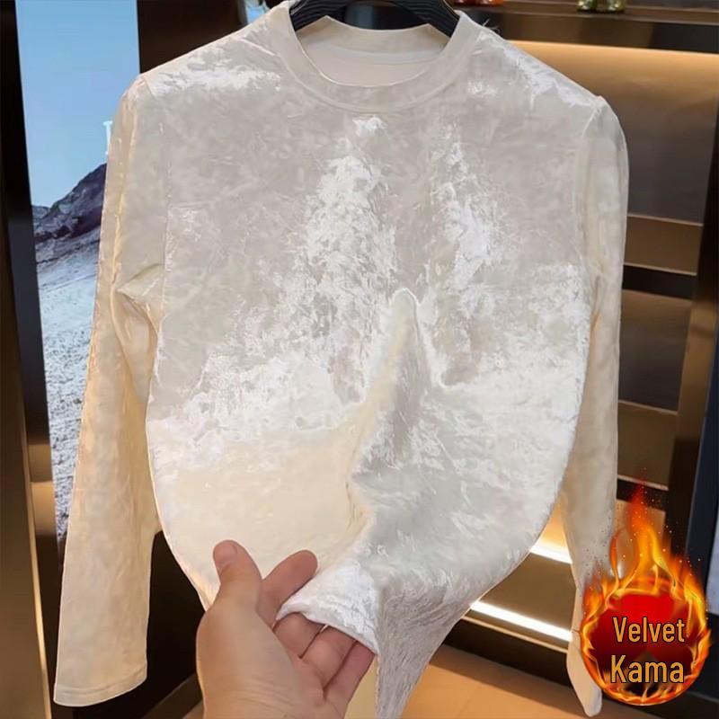 2025 Trendy Men's Plus Velvet Long Sleeve Wool Base Layer Shirt for Autumn/Winter