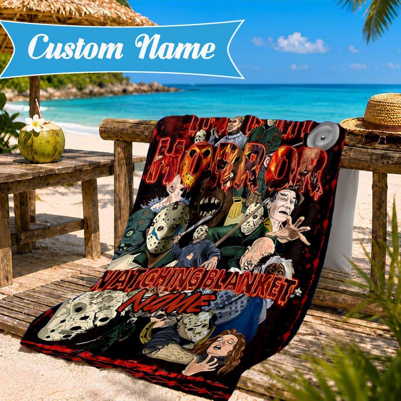 Custom Name Horror Movie Characters Beach Towel Microfiber Beach Towel, Lightweight and Quick-Dry, for Summer Travel, Swimming Pool Gift