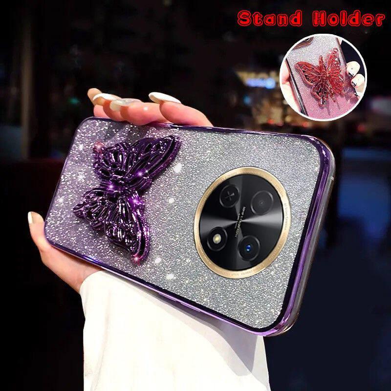 For Huawei Nova 15 Max Case with Cute Butterfly Stand Luxury Slim Gradient Clear Plating Glitter Girls for Huawei Nova15 Max Back Cover