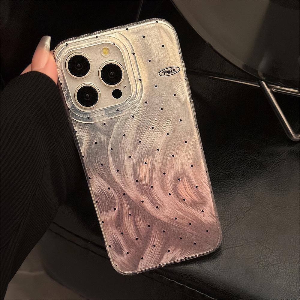 Подходит для чехла для мобильного телефона iPhone 14, 16, 17 Pro Max с градиентным порошком, в горошек, из перьевой пряжи, жесткий, 12, противоударный, высококачественный чехол для мобильного телефона