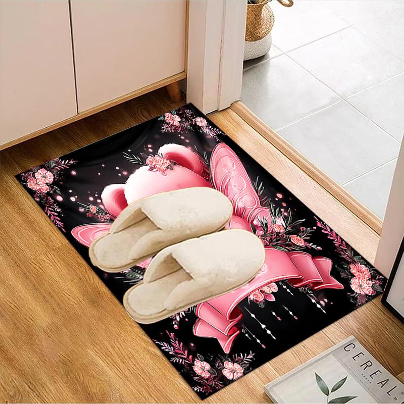 1PC Custom Name Pink Fairy Bear Theme Floor Mat Ideal for Living Room, Game Rooms, Office, Bedroom,Floor Mat Playful Design