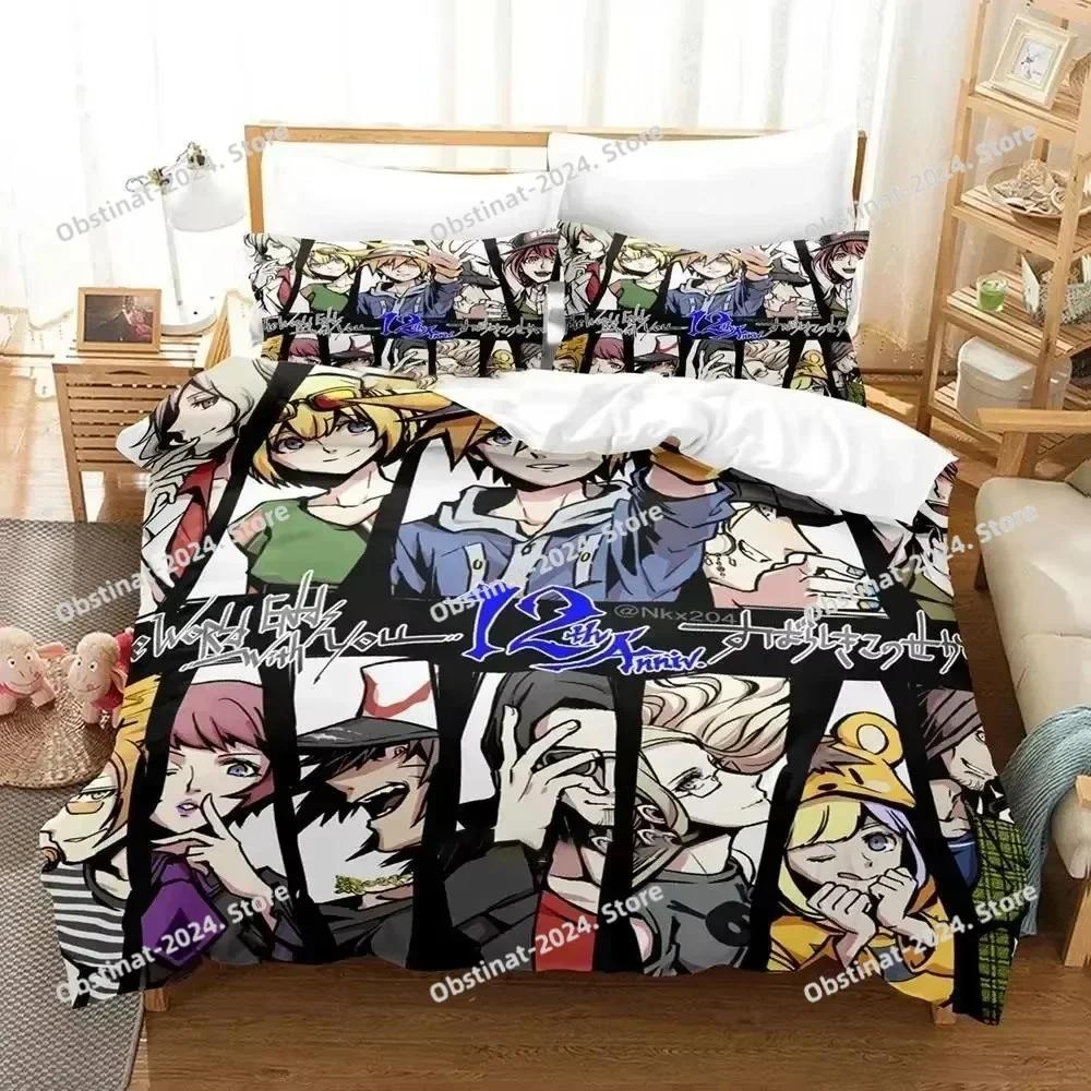 Игровой комплект постельного белья The World Ends With You для мальчиков и девочек, размер Twin, Queen, с изображением Сакурабы Нэку, пододеяльник, наволочка, постельное белье для детей и взрослых