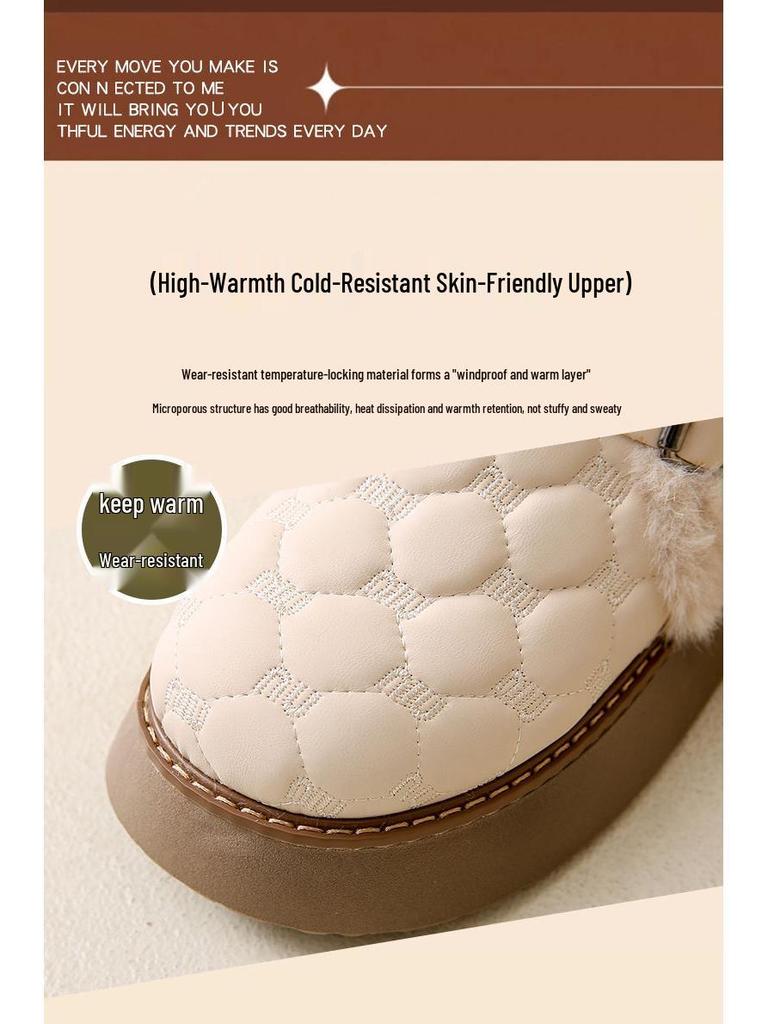 Women's Off-White Fuzzy Cotton Slip-On Loafers: Thick-Soled, Velvet-Lined Winter Snow Boots