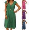 Женское летнее хлопковое льняное платье миди с V-образным вырезом, короткими рукавами и карманами, повседневный пляжный сарафан А-силуэта