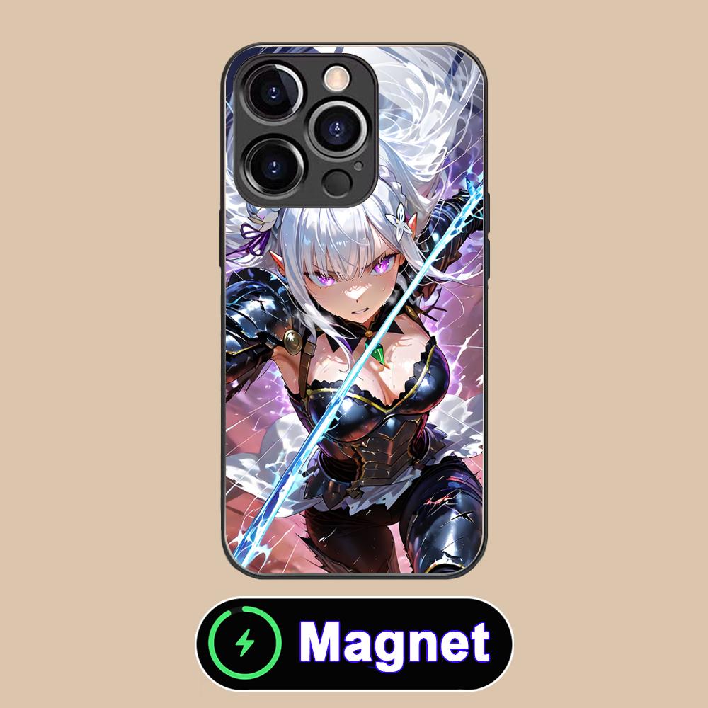 ReZero Emilia Вайфу Стеклянный Чехол для Телефона MagSafe для iPhone 17 16 15 14 13 12 11 Air Pro Max Plus Mini Цветной Чехол