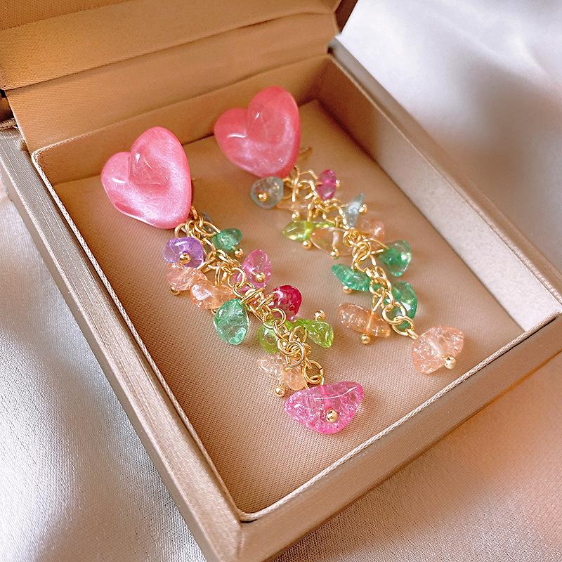 Серьги с розовыми цветами в форме сердца и кошачьим глазом, модные серьги, высококачественные серьги