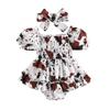 Baby Girls Romper Set, Short Sleeve Off-shoulder Spots Printed Dress with Headband for Toddlers