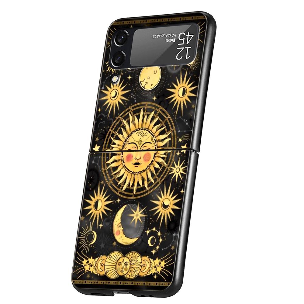 Sun Moon Stars Hard PC Phone Case For Samsung Galaxy Z Flip 7 6 5 4 Black Cover For Galaxy Z Flip 3 Foldable Capas Fundas Coque