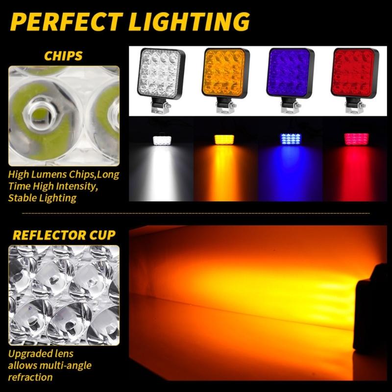 48W 12V 1200LM 6500K Work Light Pods Driving Flood Off Road Lamp Bumper Truck 2x