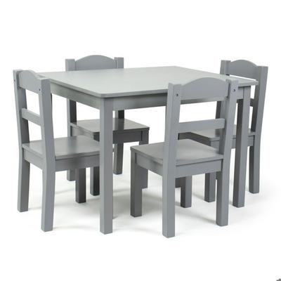 GINGER HOME Table Enfant Avec 4 Chaises En Bois – Ensemble Table Et Chaises Pour Jeu Et Apprentissage Gris 66x56x48 Cm