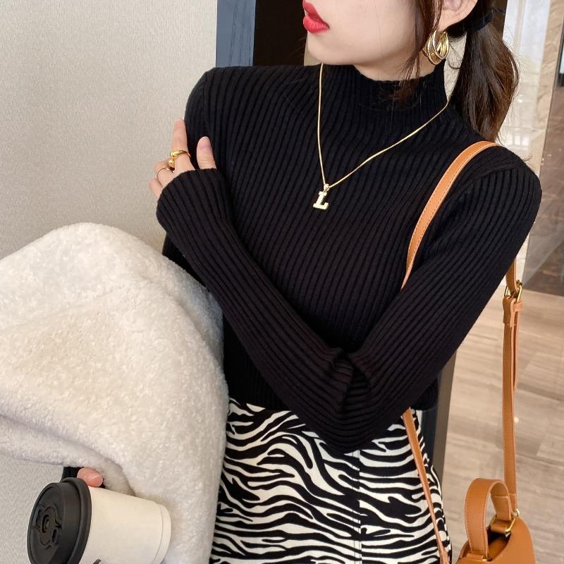 Осенне-зимний свитер с высоким воротом, женский модный однотонный тонкий свитер с длинным рукавом, женские топы, элегантный трикотаж, джемпер 24842