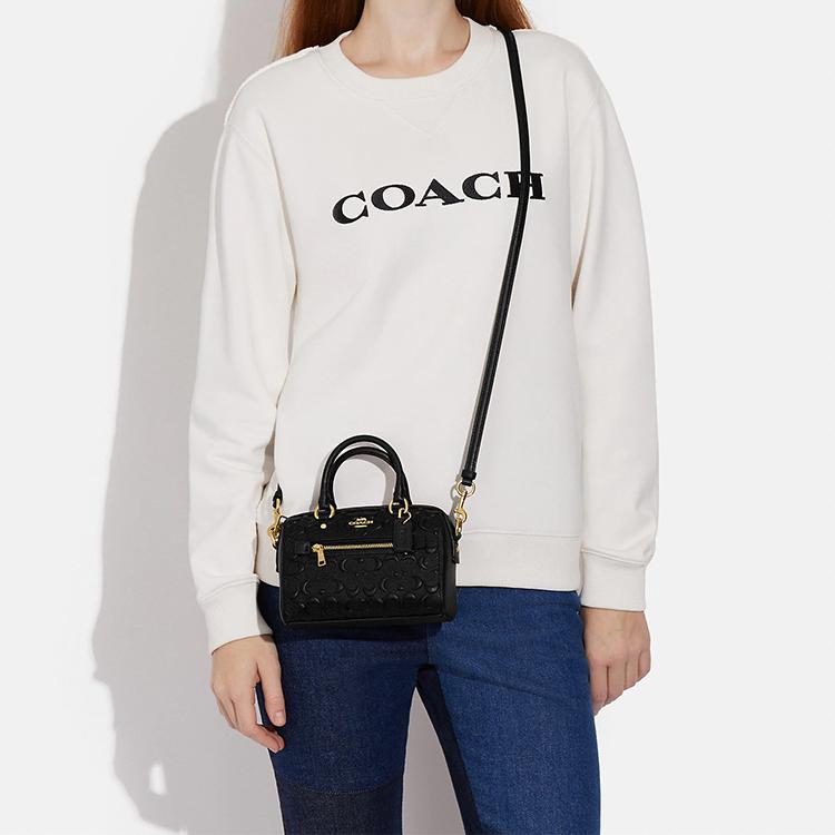 New COACH Rowan Iconic Smooth Calfskin Boston Bag, Handbag, Shoulder Bag, Crossbody Bag Mini Women's Black CC944-IMBLK