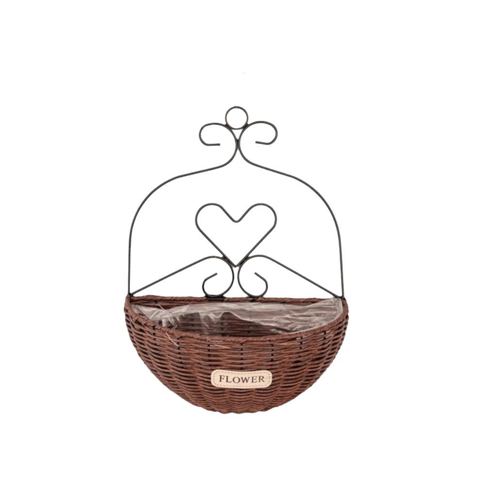 Imitation Rattan Hanging Flower Basket Wear-resistant Handmade Wall Planter Rural Style Wall Mounted Metal Planter Holder