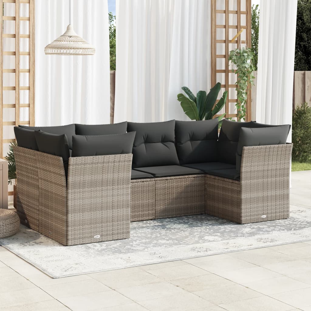 6 Piece Garden Sofa Set with Cushions Light Grey Poly Rattan