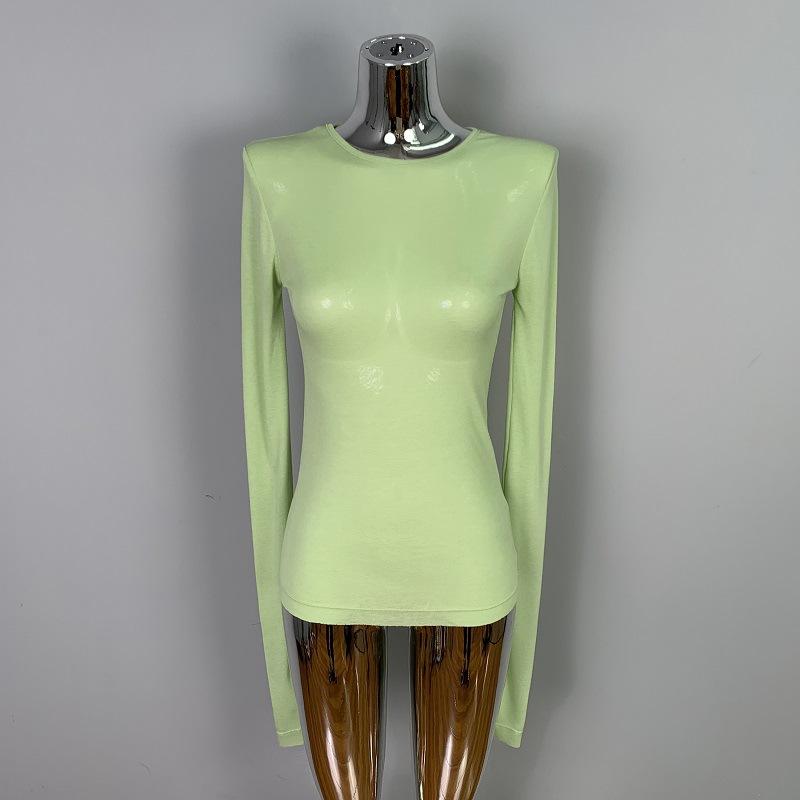 Женская сексуальная одежда Мягкая и слегка соблазнительная облегающая рубашка с круглым вырезом Модная футболка Топ