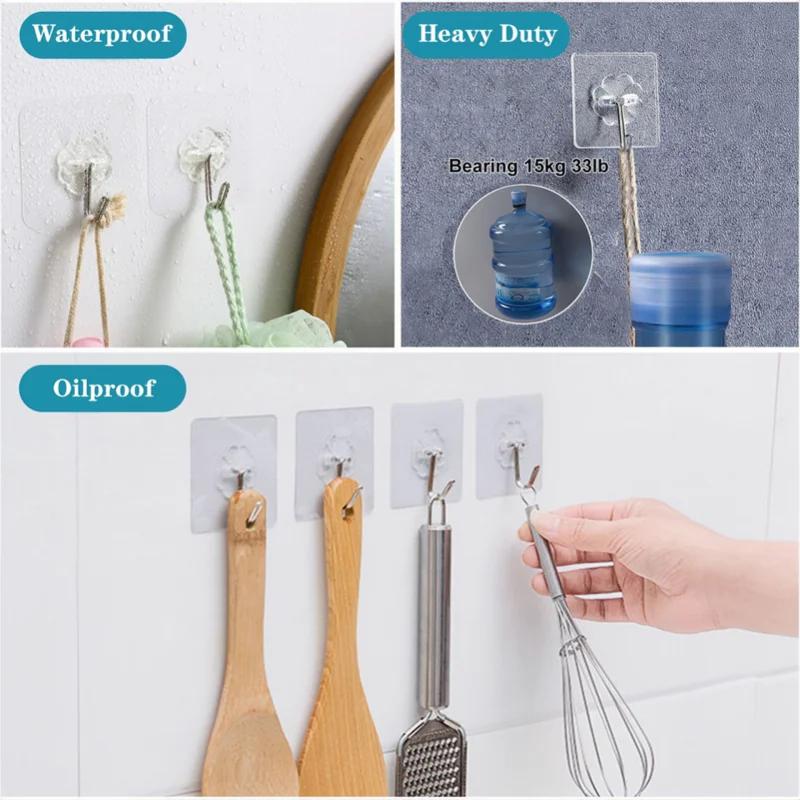 10 pieces of strong self-adhesive hooks, transparent hangers, towels, bathroom kitchen stainless steel hooks