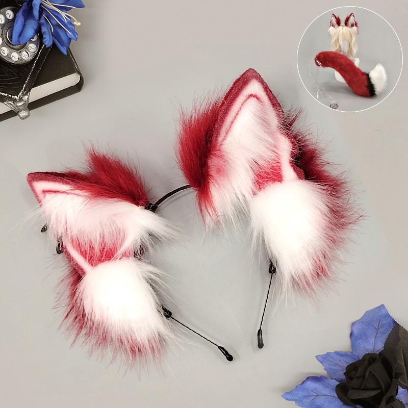 Y2K Anime Wolf Ear Headband Tail Set Cosplay Costume Party Animal Roleplay Plush Accessory