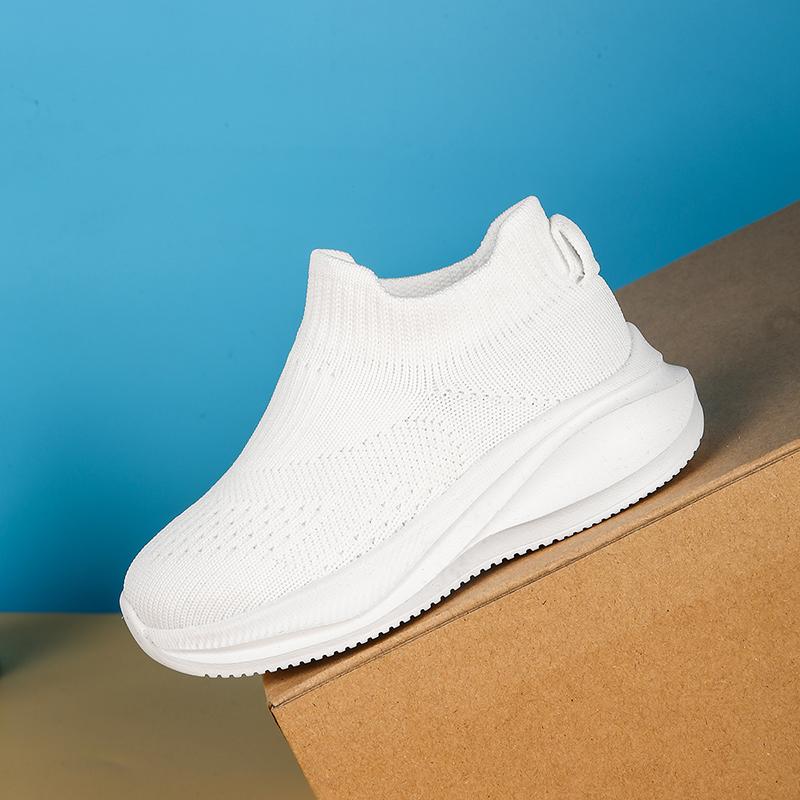 Children's High Top Socks Sports Shoes, Solid Color Knitted Sleeves, Breathable Outdoor Walking Sports Shoes