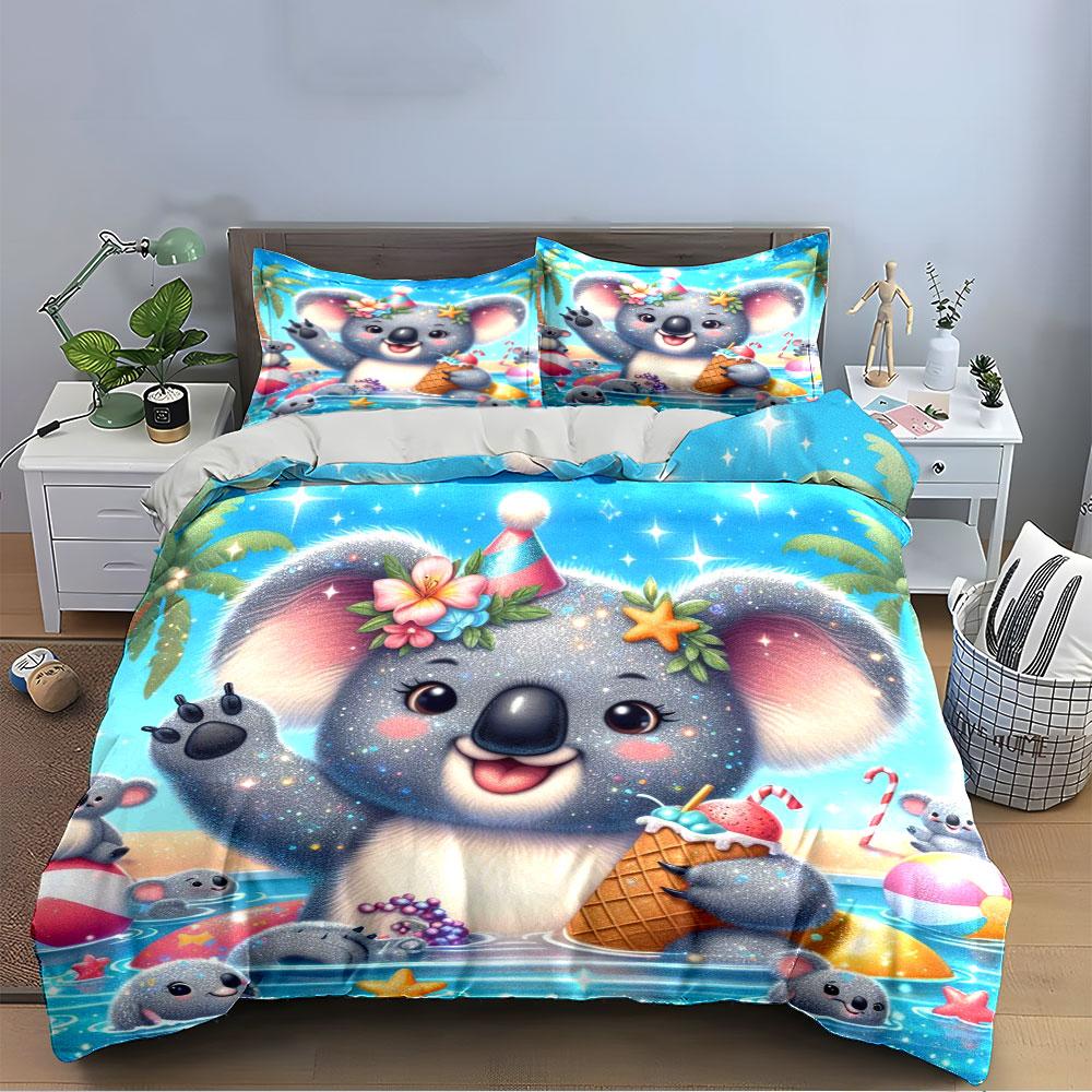 Cute Cartoon Koala Bedding Set Bedding Duvet Cover Set Duvet Cover Pillowcases (1 * Duvet Cover 2 * Pillowcases, without duvet insert)