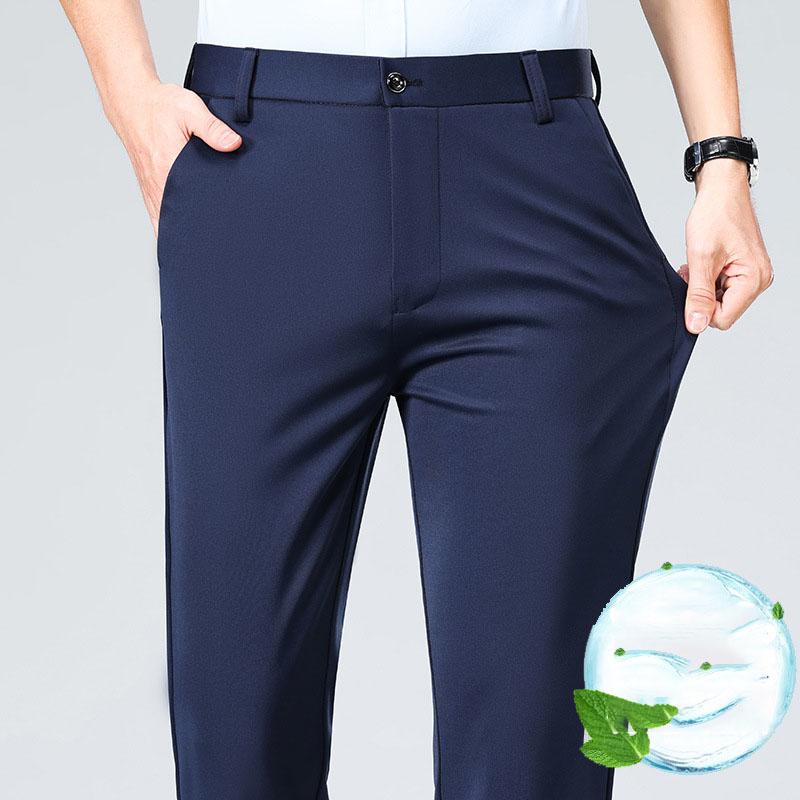 Plus Size Trousers Men Business Suit Pants Stretch Formal Dress Pants Big Man Classic Black Trousers Summer Thin Style