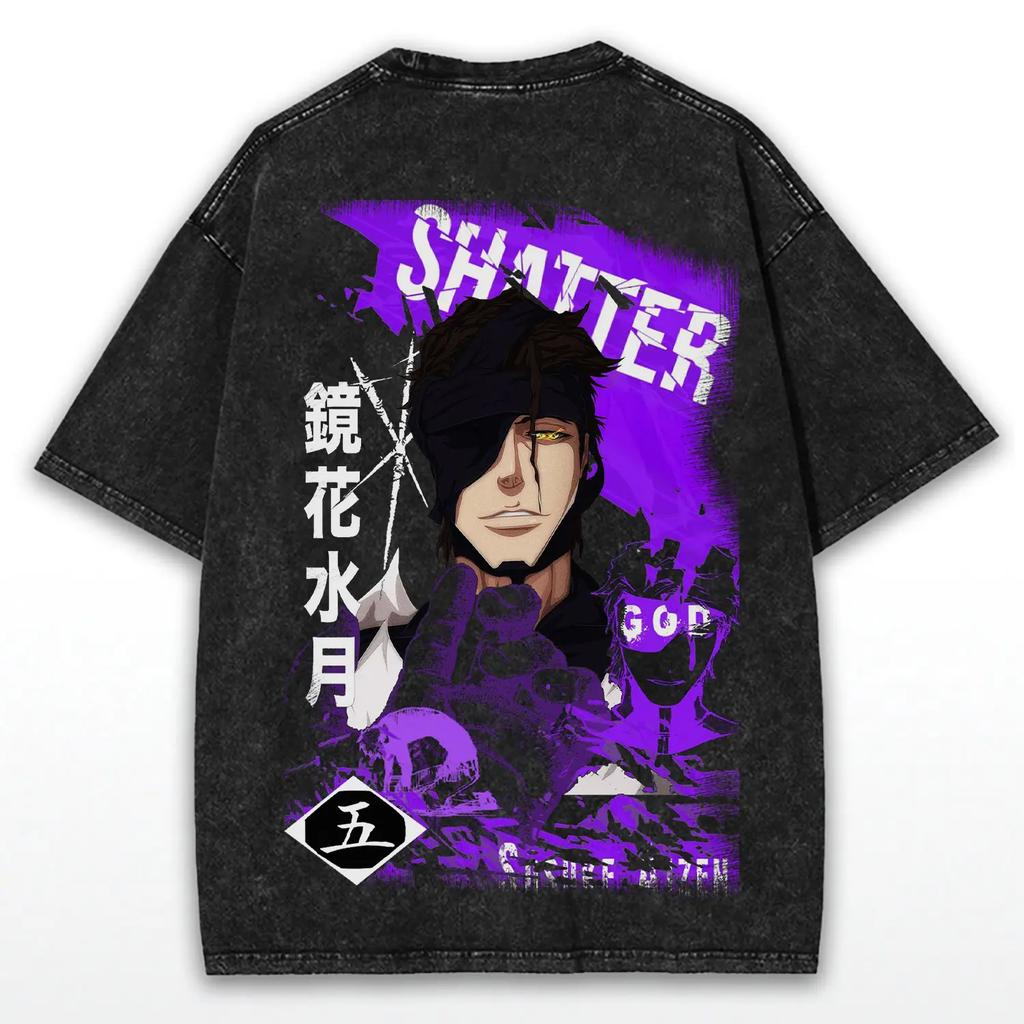 BLEACH Aizen Sousuke Anime T-shirt For Men's Clothing Vintage Washed Oversized T Shirt Summer Short Sleeve Cotton Tees Tops