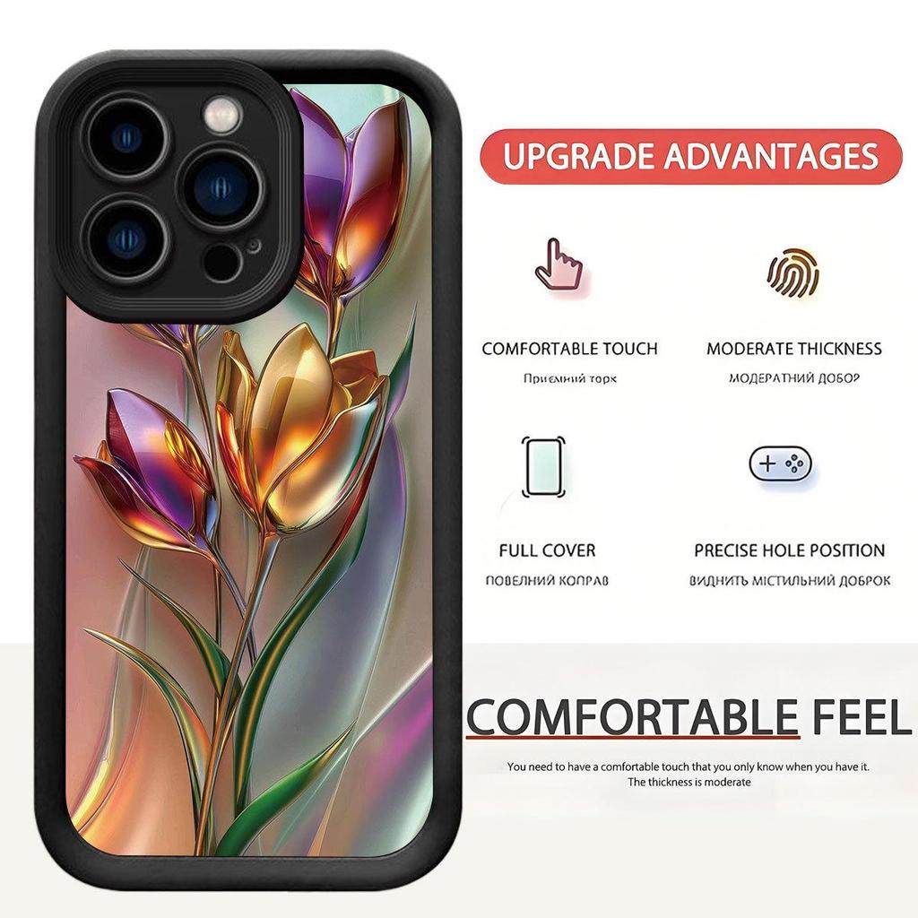 Champagne Flower Groove Black iPhone 14/15/16/17 Pro Max Protective Case