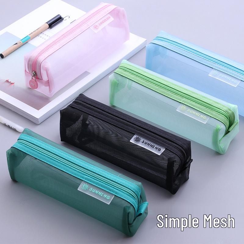 Korean Japanese-Style Transparent Mesh Pencil Case: Cute & Fresh