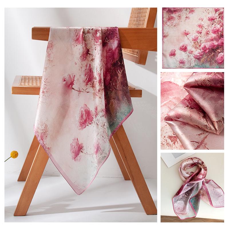 Элегантный розовый шарф из тутового шелка с розами - Роскошный подарок для мамы: Легкий, декоративный шейный платок-снуд