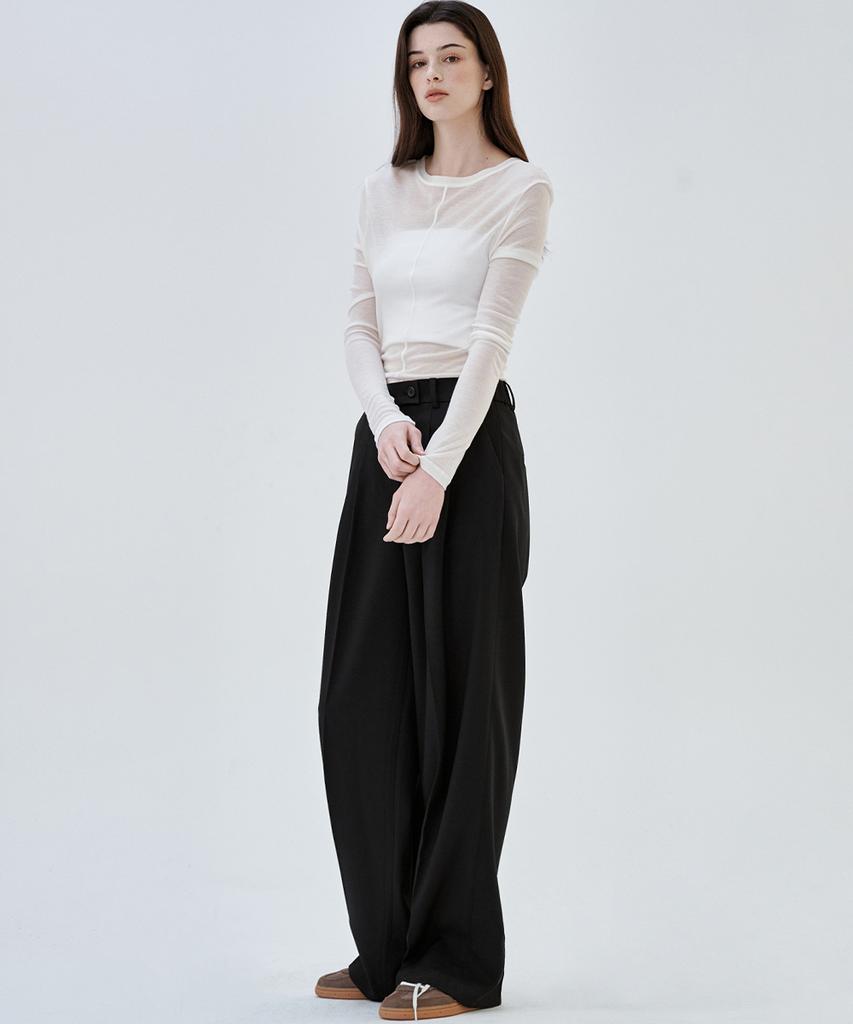 MALOUPE 2173 Double-Pleated Wide Pants (Black)
