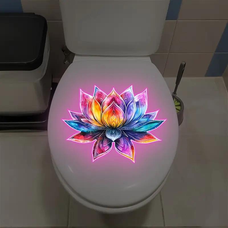 Светящаяся наклейка на унитаз для ванной, ночник, наклейка на стену с лотосом, наклейка на крышку сиденья унитаза, самоклеящаяся, ПВХ, водонепроницаемая, декор для дома