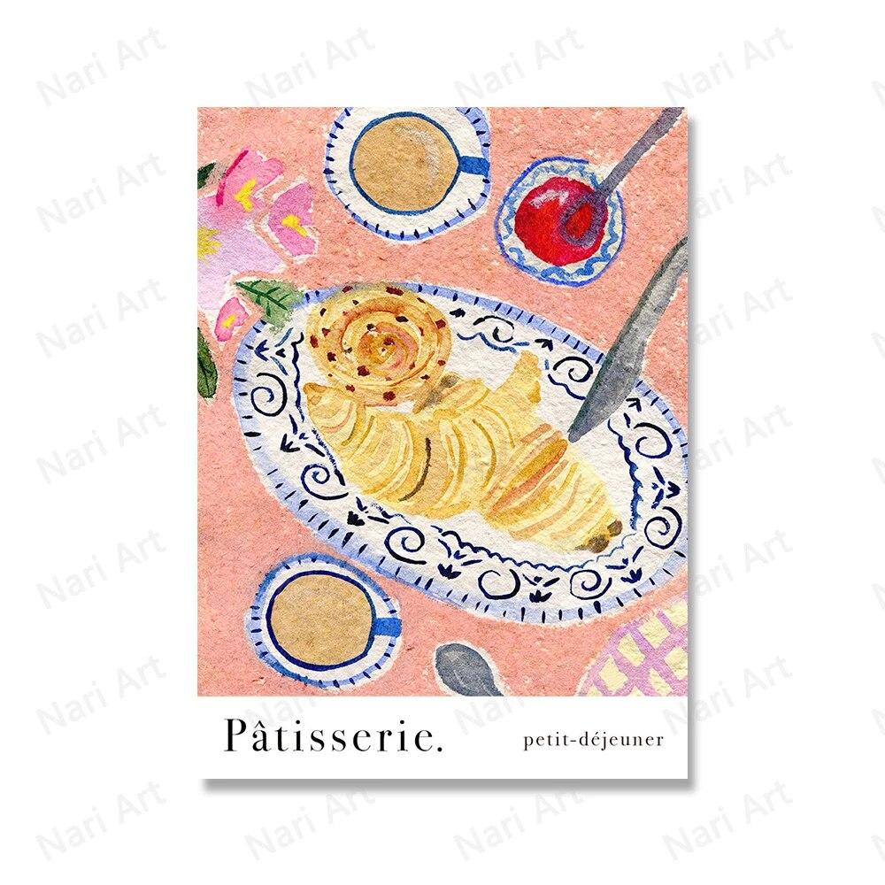 Ретро Еда Кухня Принты Завтрак Кофе Бариста Горшок Фрукты Персик Плакаты Настенная Картина на Холсте Декор Столовой Картина Без Рамки