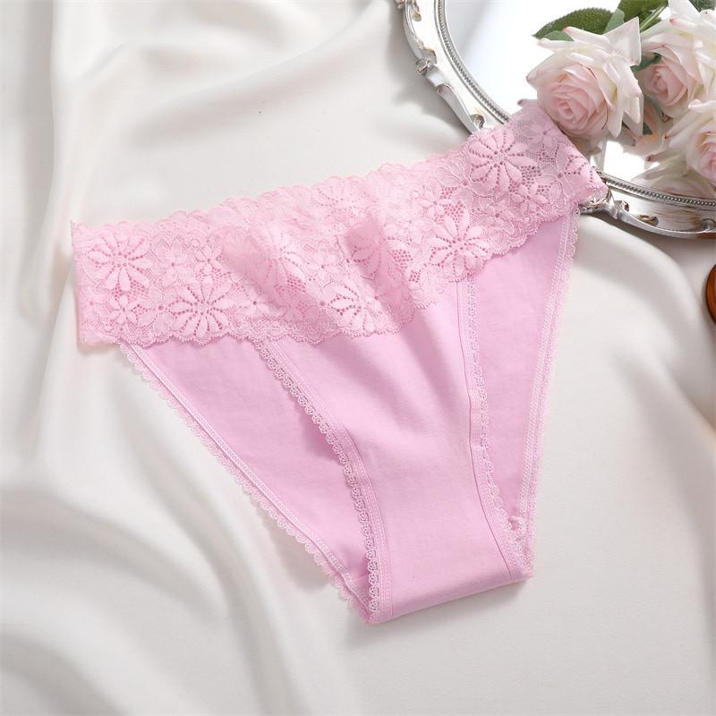 FINETOO High Waist Lace Panties for Woman Comfort Cotton Briefs Sexy Lace Edge Lingerie Breathable Underwear