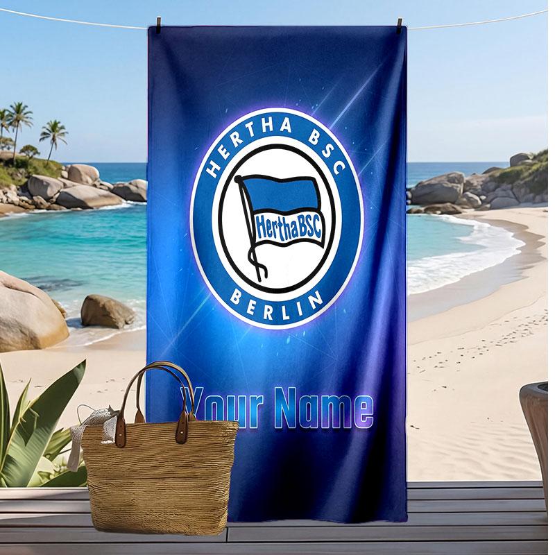 hertha bsc Personalized Printed Beach Towel Soccer Logo Support Custom Name Text Absorbent Towel For Sport Travel Special Gift