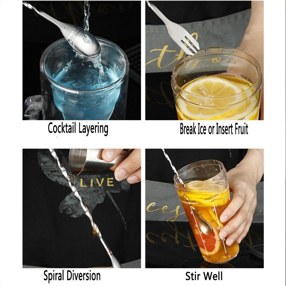 Kitchen Supplies Bar Accessories Fruit Fork Stainless Steel Mixing Spoon Cocktail Shaker Spoons