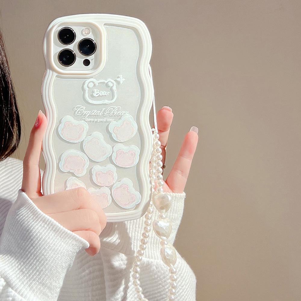 Original Cartoon Suitable for Iphone14promax Apple 16 Mobile Phone Case 12 Pearl Lanyard Xr Women 15 Luminescent Oil