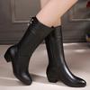 Women's Mid-heel Short Boots Thick Heel Round Toe Plus Velvet All-match Mid-tube Boots