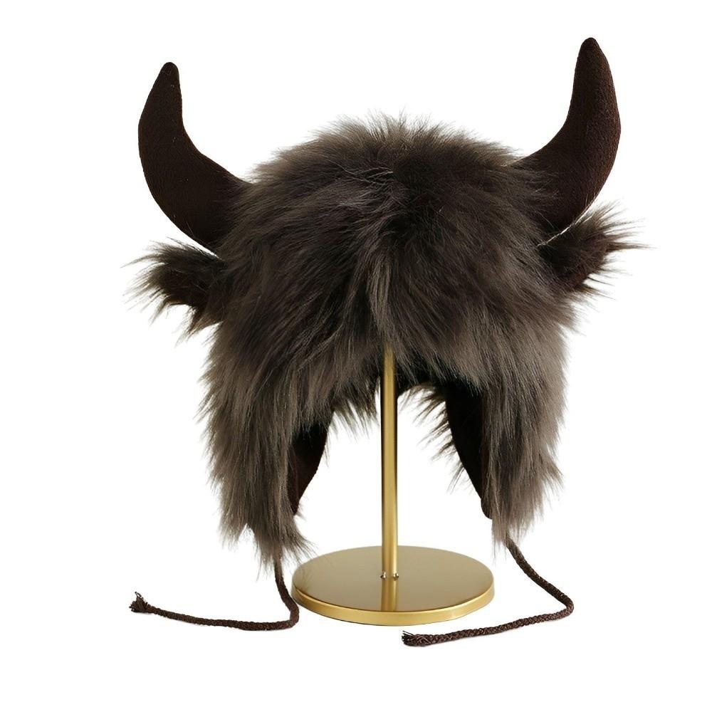 Thickened Ox Horn Hat Solid Color Winter Pullover Cap Fashion Demon Ear Protection Hat  Men