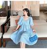 2023 Summer French Puff Sleeve A-Line Square Neck Dress for Women