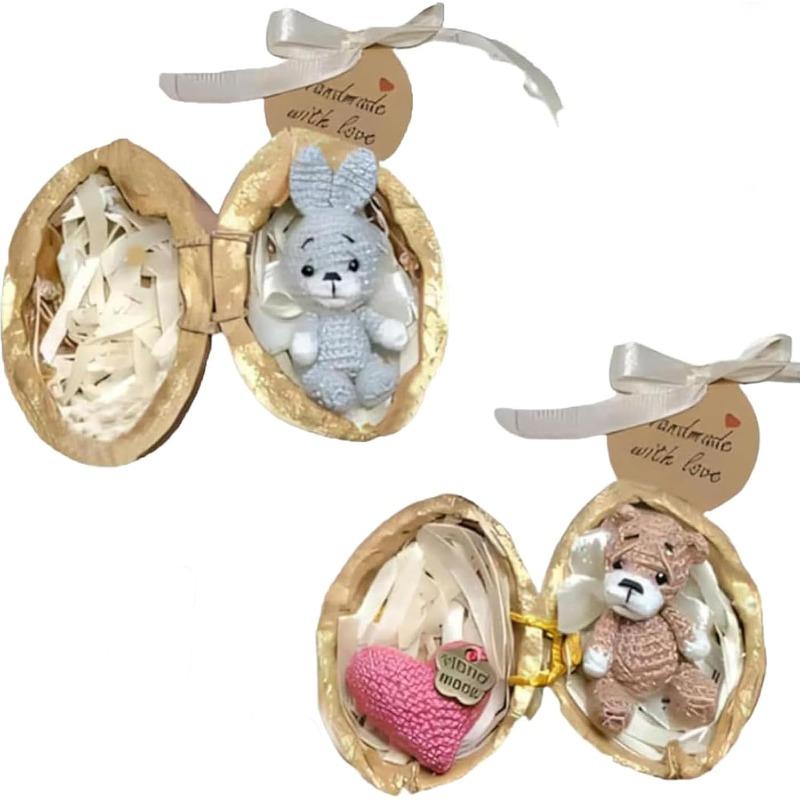 Вязаное крючком животное из ореховой скорлупы ручной работы кролик медведь вязаное животное с сердцем вязаная кукла забавная фигурка домашний декор на Пасху