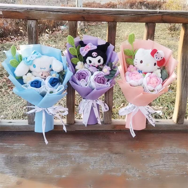 Handmade Crochet Plush Bouquet Cute Character Rose Gift For Valentine's Day Christmas Birthday Holiday