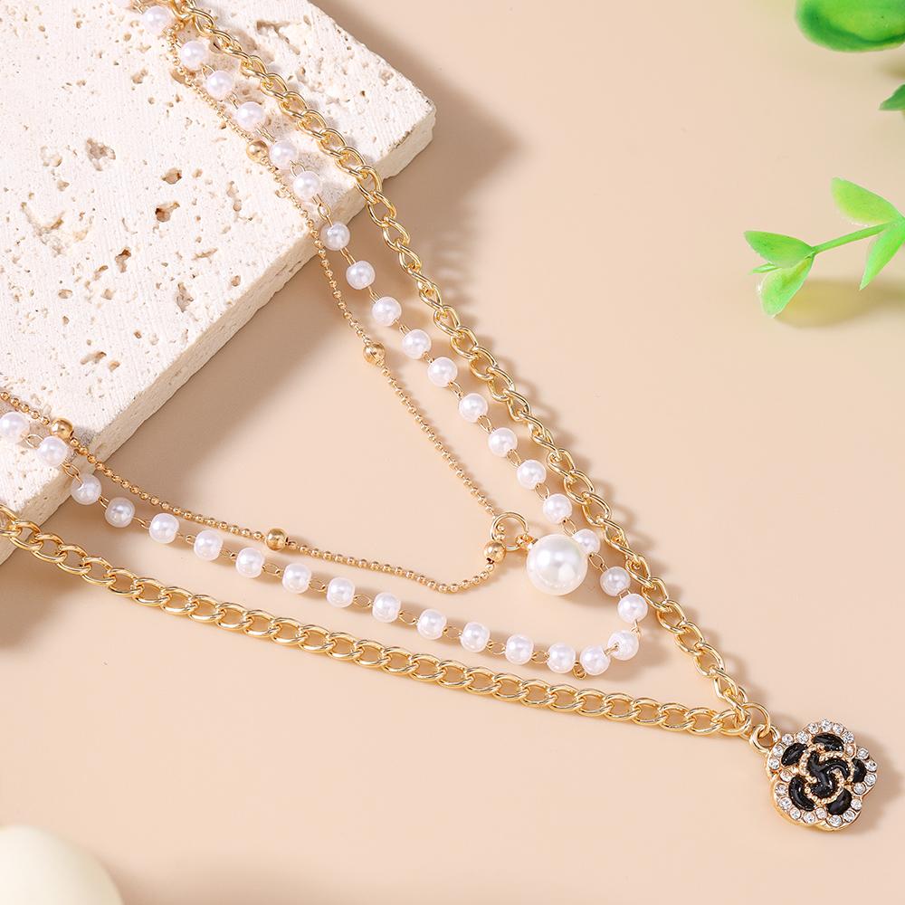 Elegant Multi Layer Rose Flower Pendant Necklaces for Women Girls Pearl Necklace Birthday Party Jewelry Gift