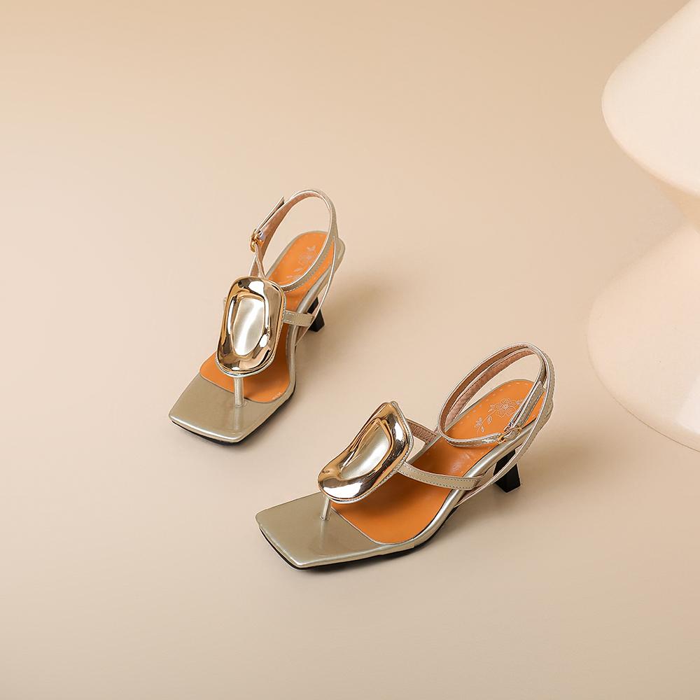 Black Gold Women Slingback Sandals High Thin Heel Small Big Size 32 48